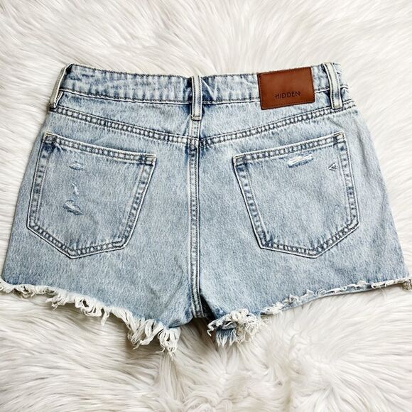 Hidden Distressed Cut Off Button Fly Denim Shorts Blue Size Medium - Picture 2 of 4